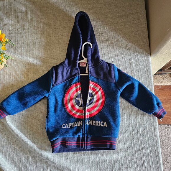 Marvel Captain America Sherpa-Lined Hoodie Size 4T – Blue/Red Fleece Jacket - Picture 1 of 4